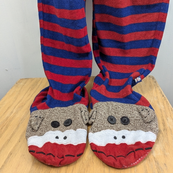 Nick & Nora Red/Blue Stripes Adult Monkey Sock One Piece Pajama Full Zipper - Picture 5 of 14